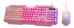 Kit De Teclado Y Mouse C/cable Gamer Usb Xtech Rosa Xtk540s