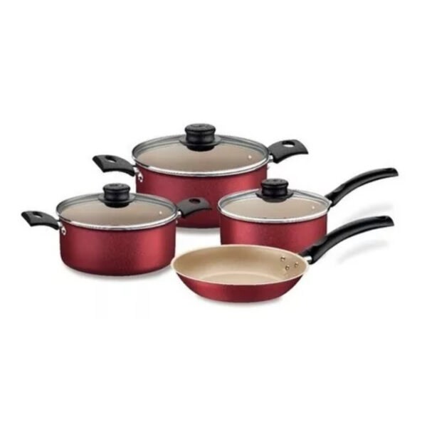 Batería De Cocina 4 Piezas Aluminio Tramontina Turim Roja